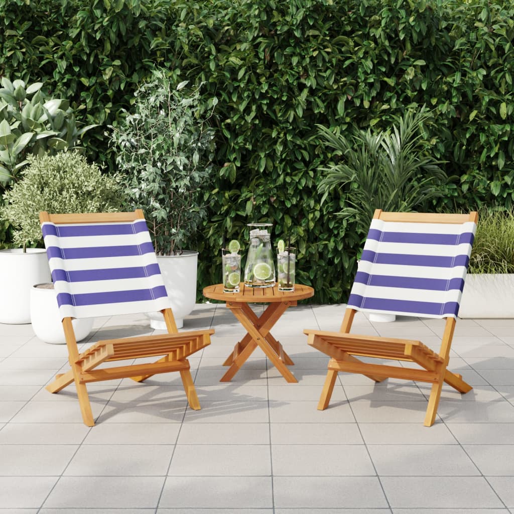 Solid Wood Acacia & Fabric Garden Chairs 2 pcs - Blue/White