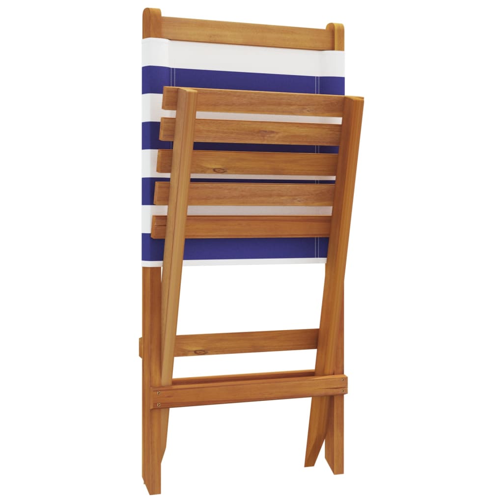 Solid Wood Acacia & Fabric Garden Chairs 2 pcs - Blue/White