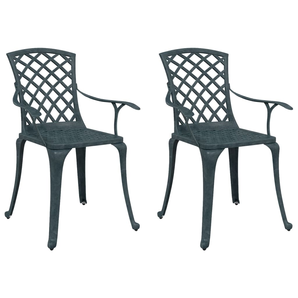 Elegant Green Cast Aluminium Garden Chairs - Set of 2