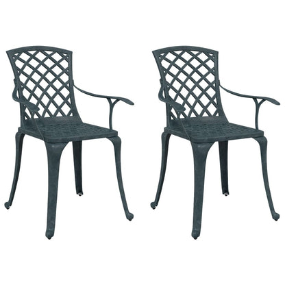 Elegant Green Cast Aluminium Garden Chairs - Set of 2