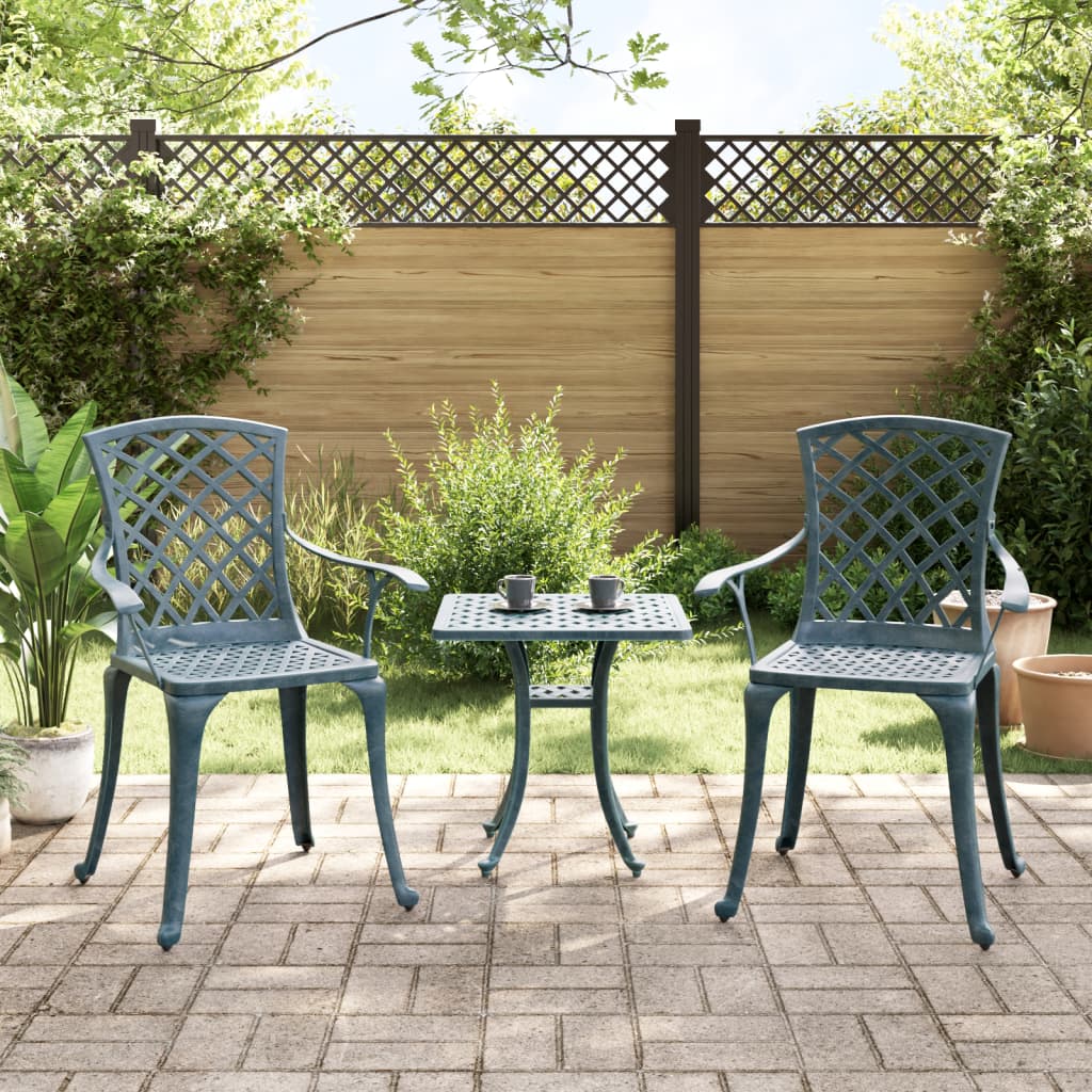 Elegant Green Cast Aluminium Garden Chairs - Set of 2