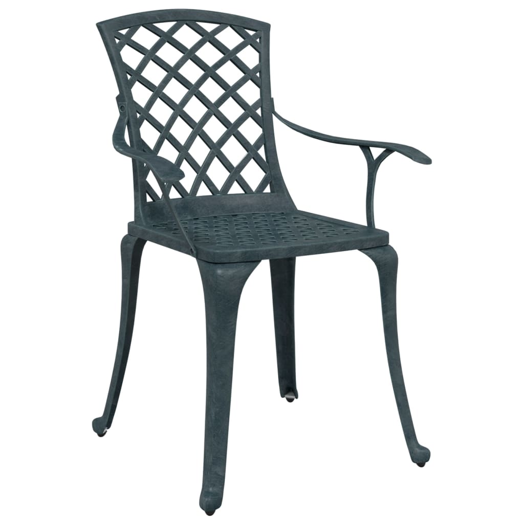 Elegant Green Cast Aluminium Garden Chairs - Set of 2