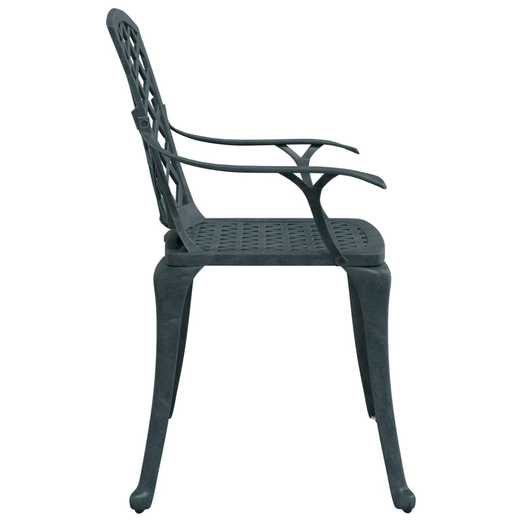 Elegant Green Cast Aluminium Garden Chairs - Set of 2