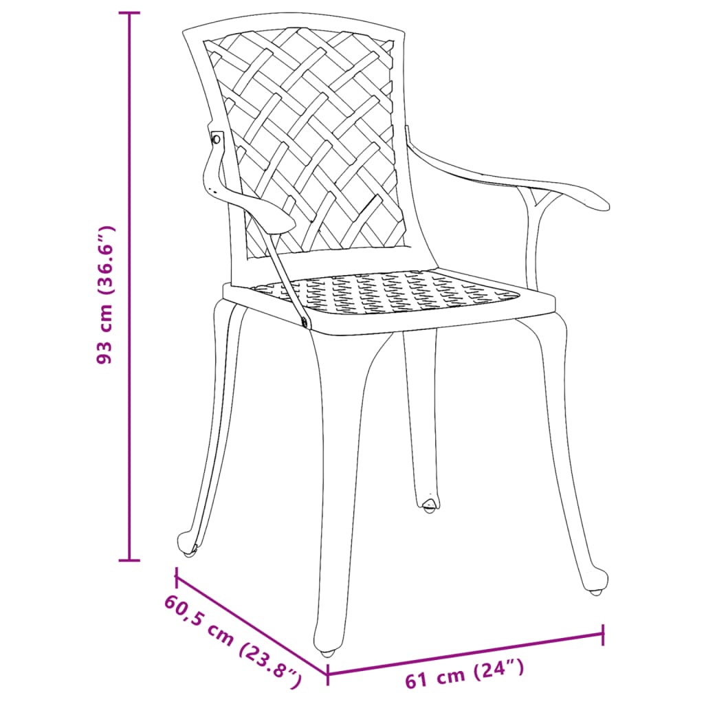Elegant Green Cast Aluminium Garden Chairs - Set of 2
