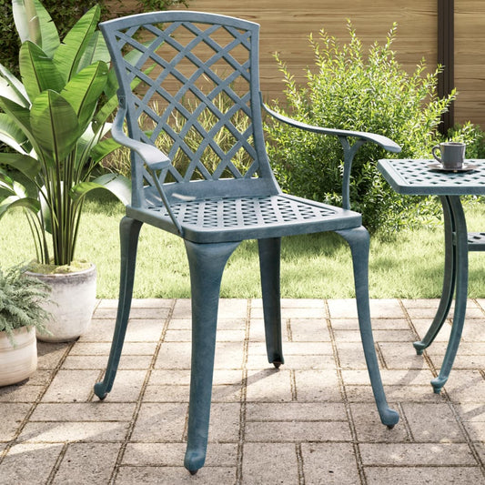Elegant Green Cast Aluminium Garden Chairs - Set of 2
