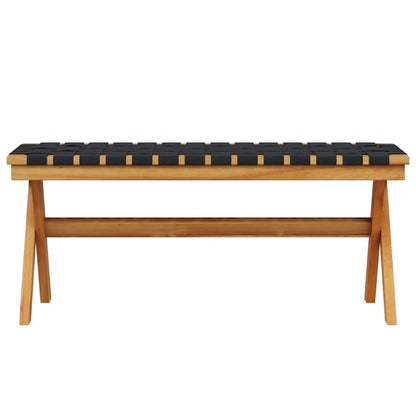 Black Acacia Wood Garden Bench with Cushioned Seat Fabric