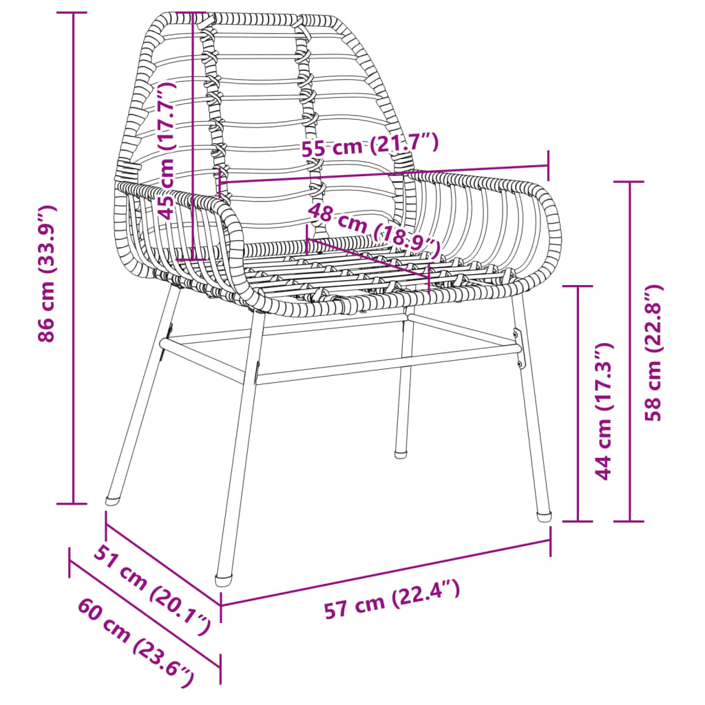 Black Poly Rattan Garden Chairs Set of 2 - Stylish & Durable