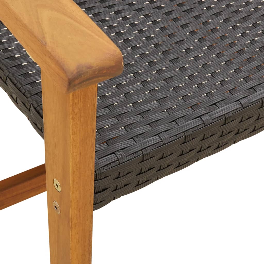 Black Poly Rattan & Acacia Wood Garden Chairs - Set of 2