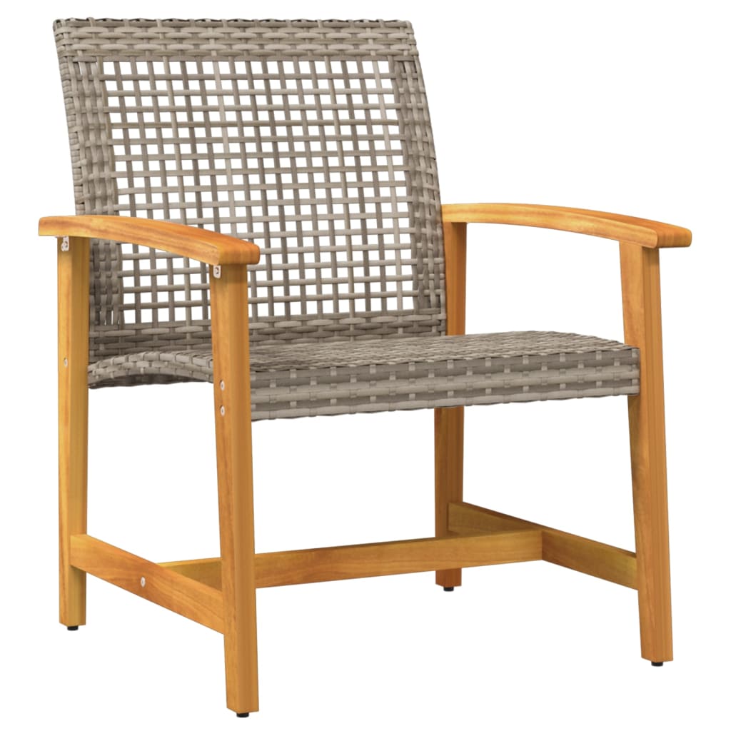 Grey Poly Rattan & Acacia Wood Garden Chairs - Set of 2