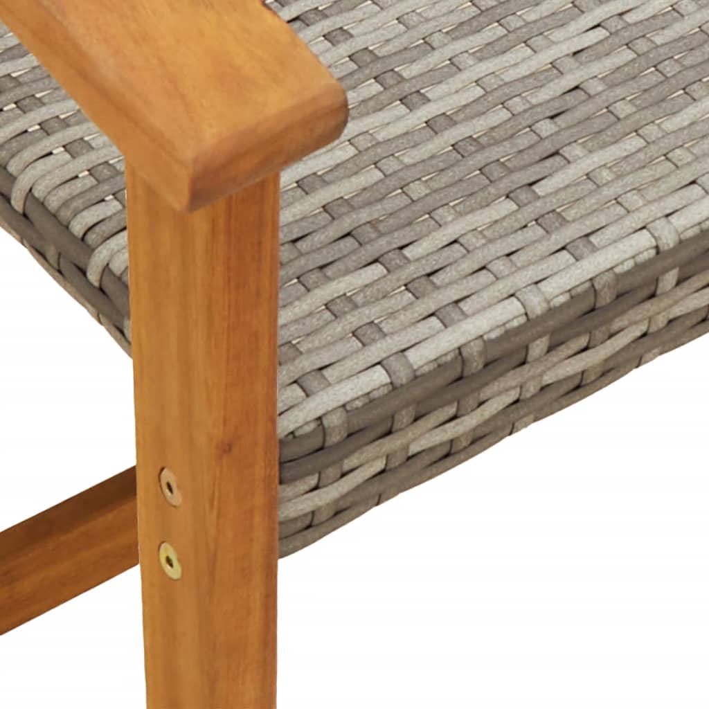 Grey Poly Rattan & Acacia Wood Garden Chairs - Set of 2