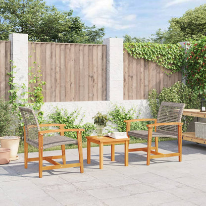 Grey Poly Rattan & Acacia Wood Garden Chairs - Set of 2