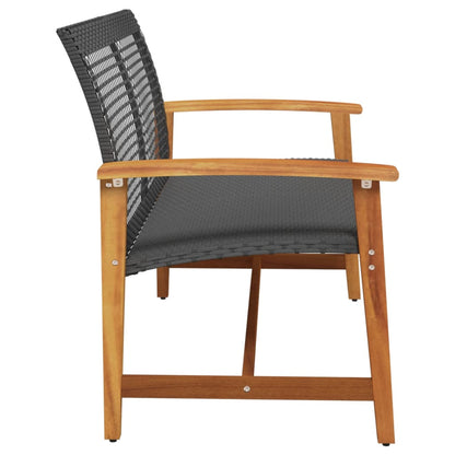 Black Poly Rattan & Acacia Wood Garden Bench - 112 cm