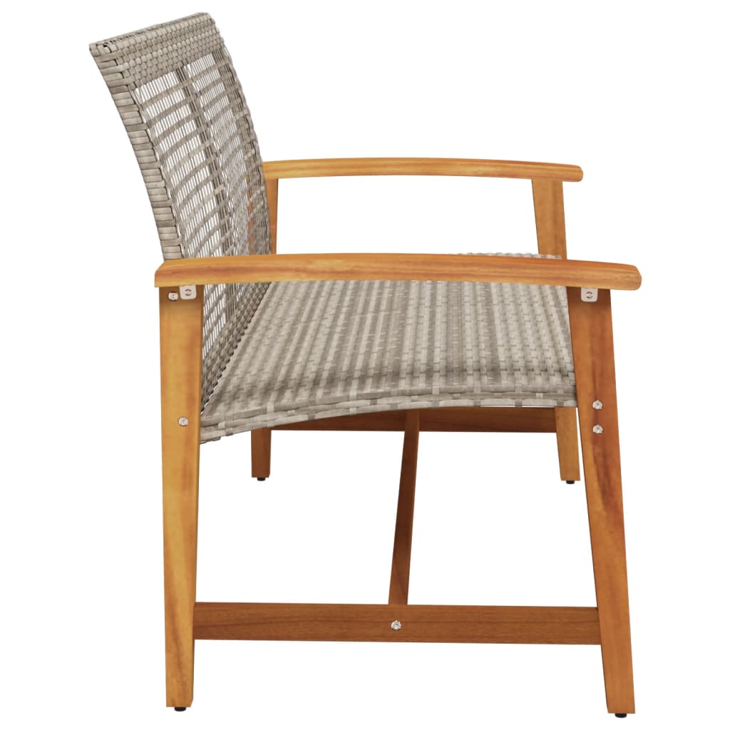 Stylish Grey Garden Bench - 112cm Poly Rattan & Acacia Wood