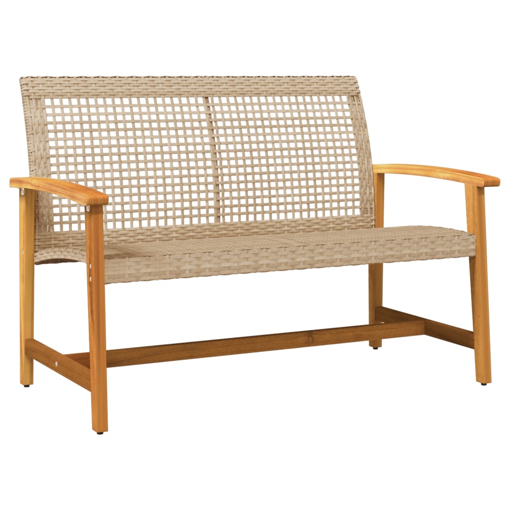 Beige Garden Bench 112cm - Poly Rattan & Acacia Wood
