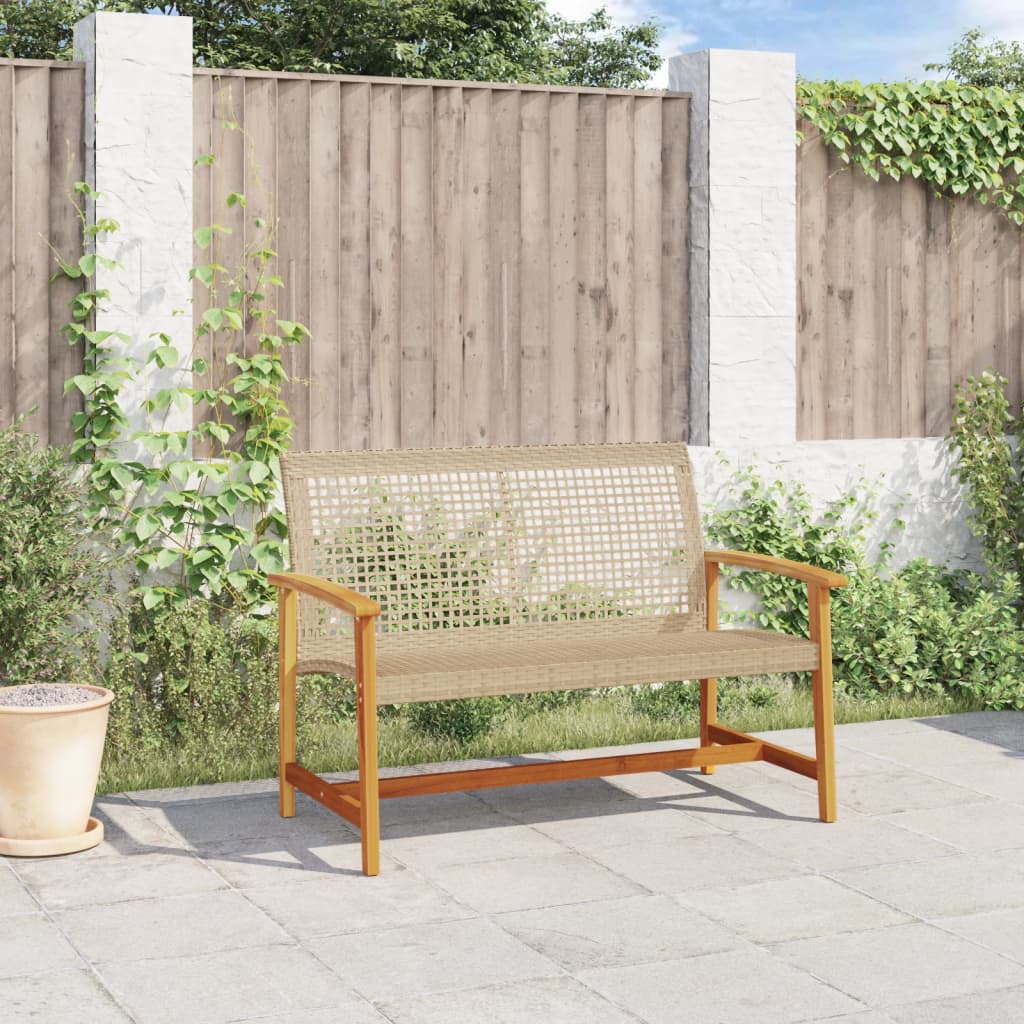 Beige Garden Bench 112cm - Poly Rattan & Acacia Wood