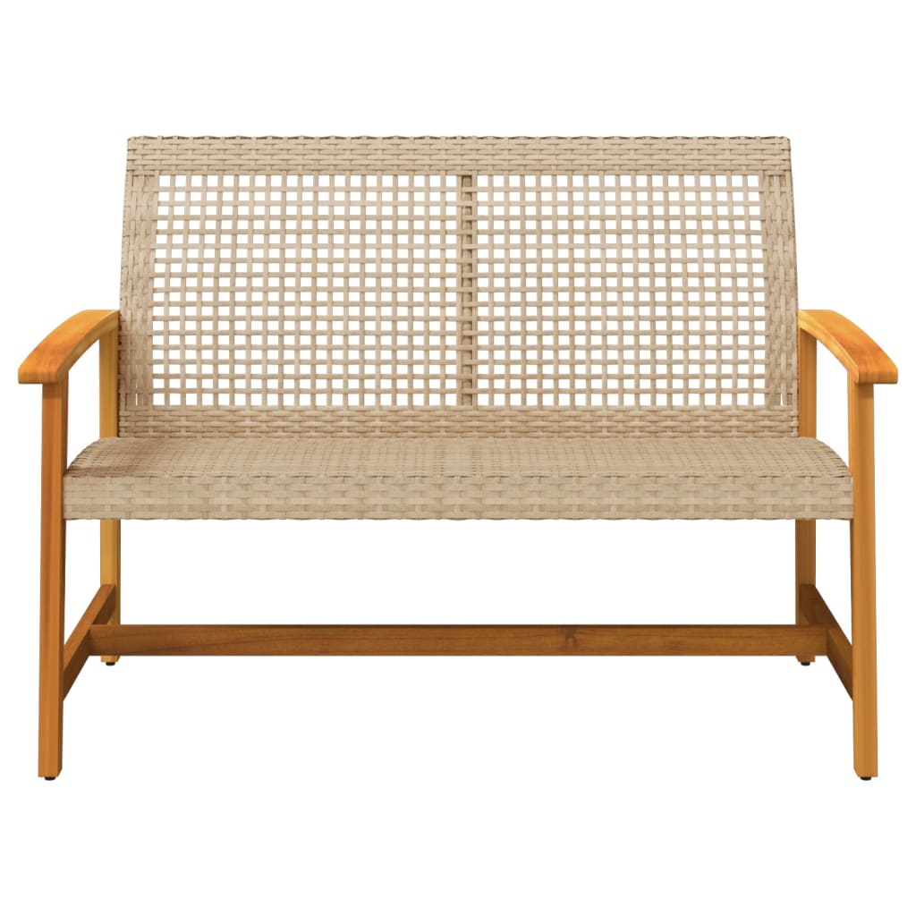 Beige Garden Bench 112cm - Poly Rattan & Acacia Wood
