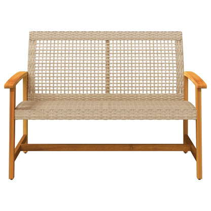 Beige Garden Bench 112cm - Poly Rattan & Acacia Wood