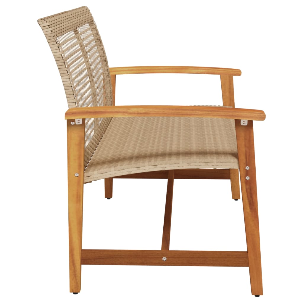 Beige Garden Bench 112cm - Poly Rattan & Acacia Wood