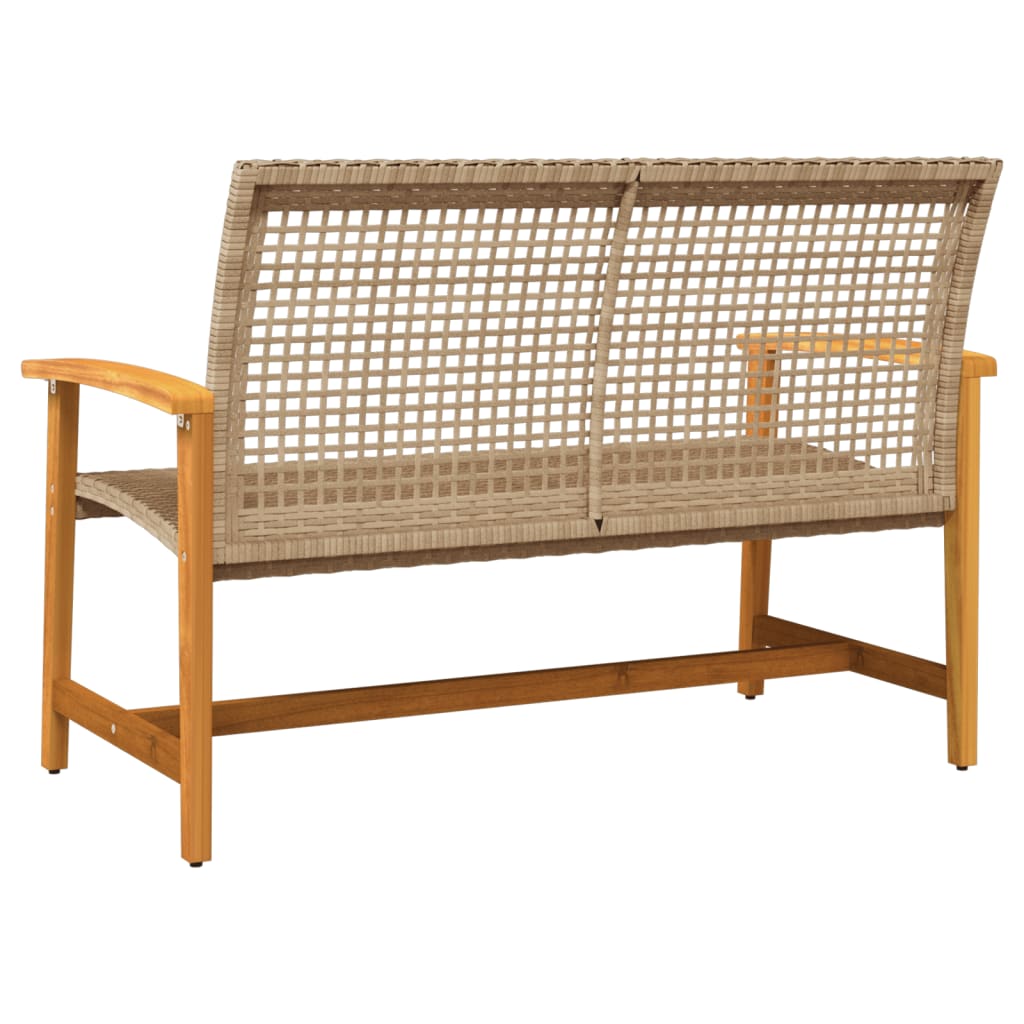 Beige Garden Bench 112cm - Poly Rattan & Acacia Wood