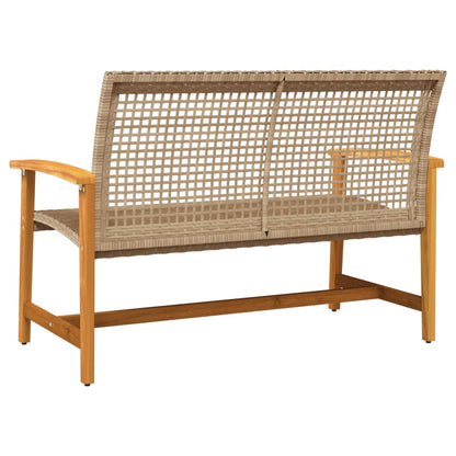 Beige Garden Bench 112cm - Poly Rattan & Acacia Wood