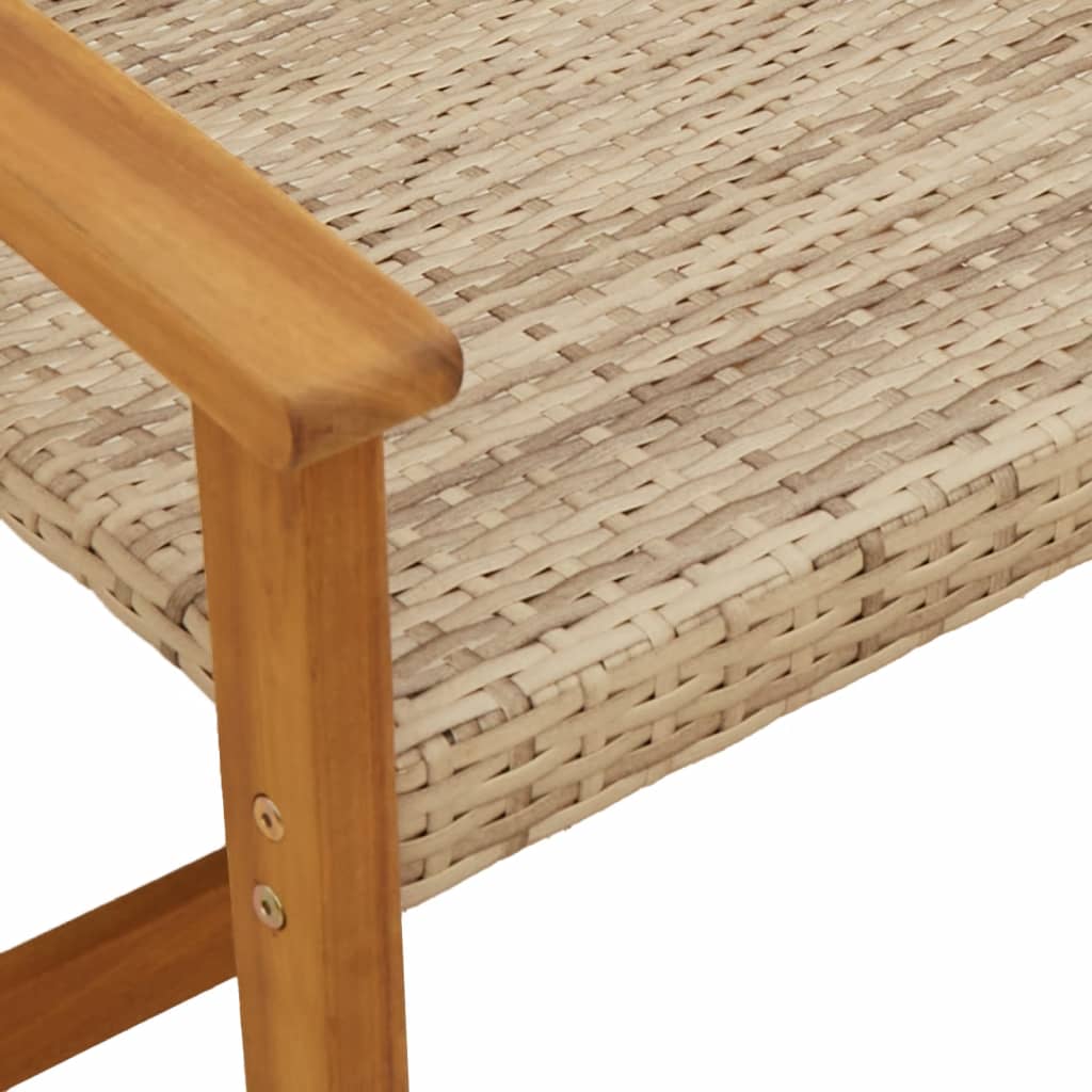 Beige Garden Bench 112cm - Poly Rattan & Acacia Wood