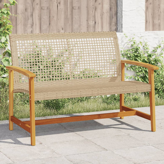Beige Garden Bench 112cm - Poly Rattan & Acacia Wood