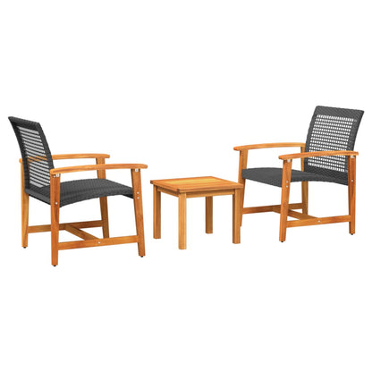 Elegant 3-Piece Black Bistro Set - Poly Rattan & Acacia Wood