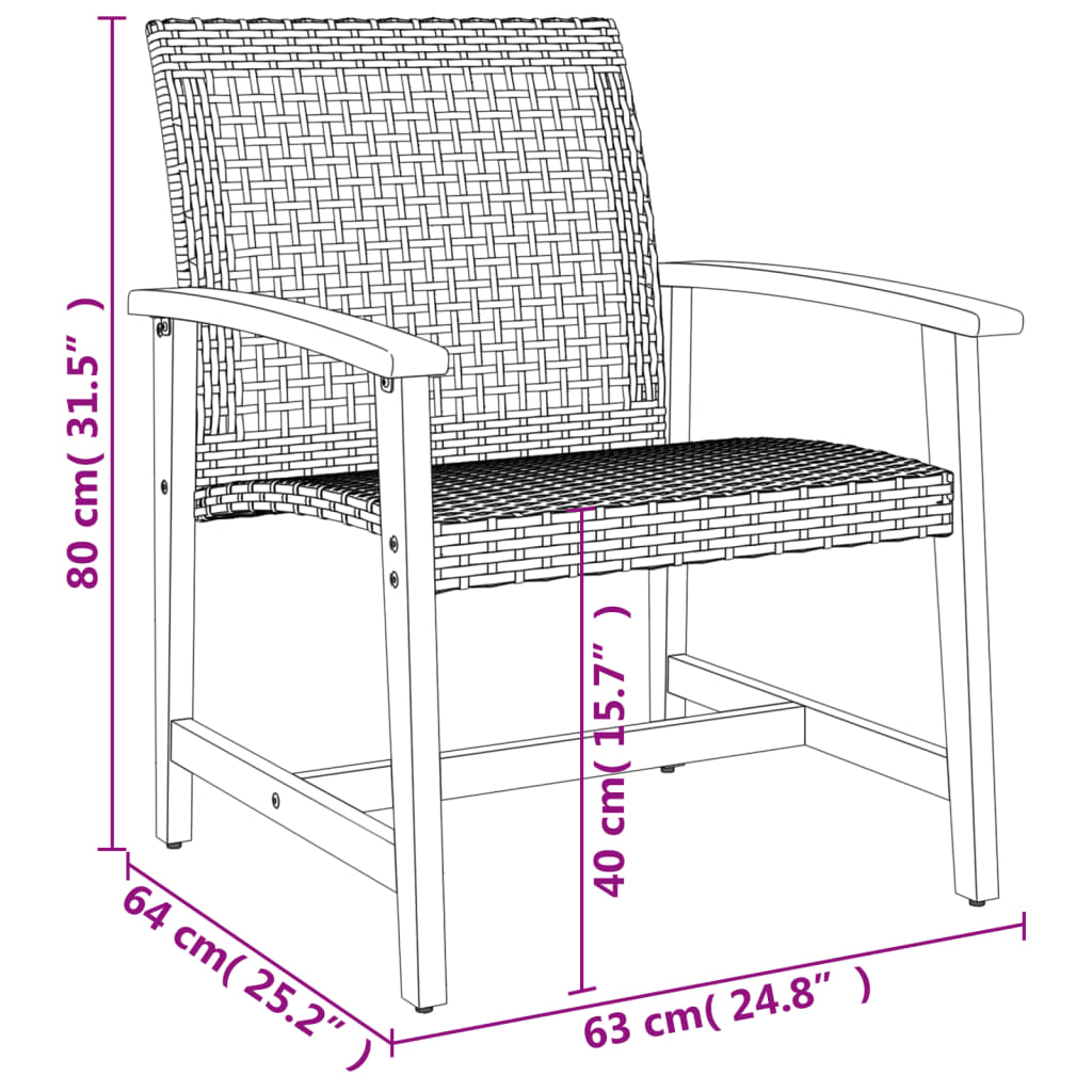Elegant 3-Piece Black Bistro Set - Poly Rattan & Acacia Wood