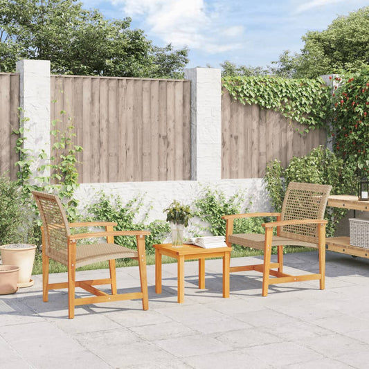 Beige Rattan & Acacia 3 Piece Bistro Set - Stylish Outdoor Seating