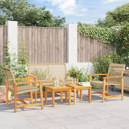 Beige Poly Rattan & Acacia 5-Piece Garden Lounge Set