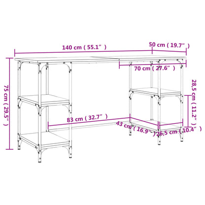 Stylish Grey Sonoma Desk, 140x50x75 cm, Metal & Engineered Wood