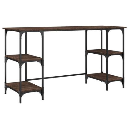 Brown Oak Desk 140x50x75 cm - Metal & Engineered Wood