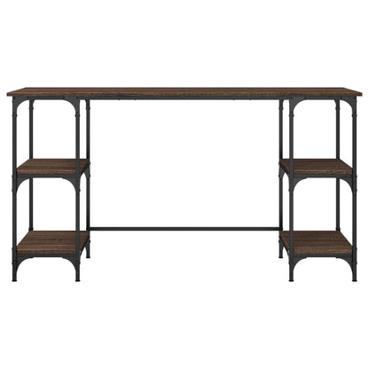 Brown Oak Desk 140x50x75 cm - Metal & Engineered Wood