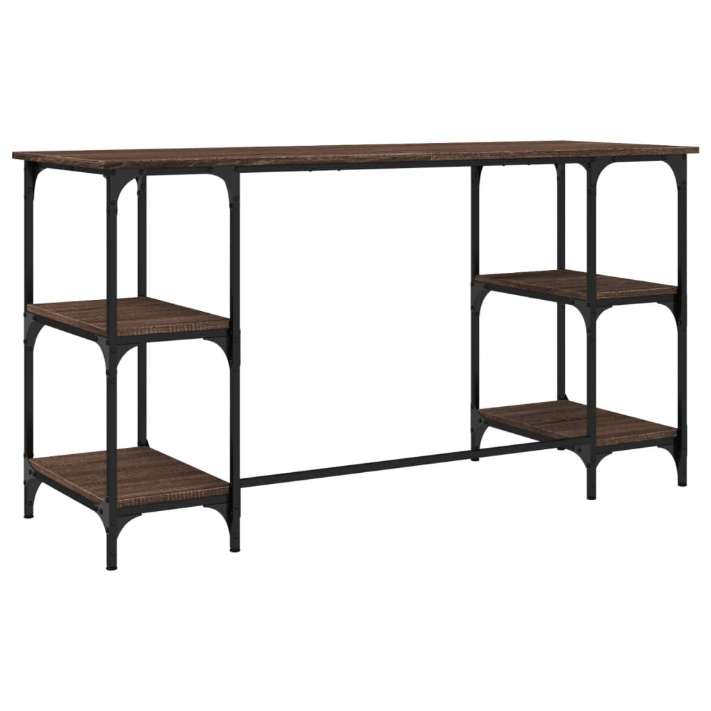 Brown Oak Desk 140x50x75 cm - Metal & Engineered Wood