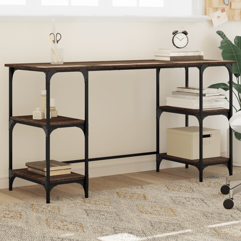 Brown Oak Desk 140x50x75 cm - Metal & Engineered Wood