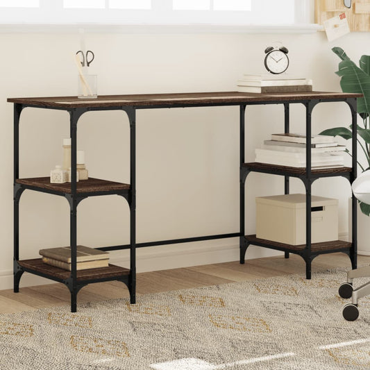 Brown Oak Desk 140x50x75 cm - Metal & Engineered Wood