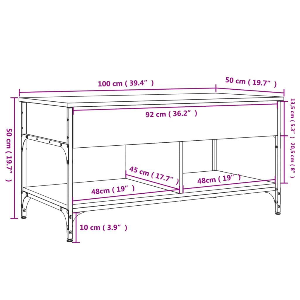 Coffee Table Grey Sonoma 100x50x50 cm Engineered Wood and Metal