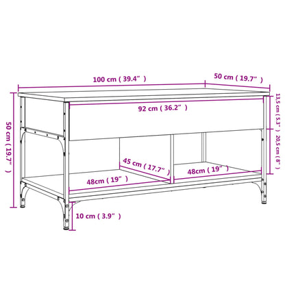 Coffee Table Grey Sonoma 100x50x50 cm Engineered Wood and Metal