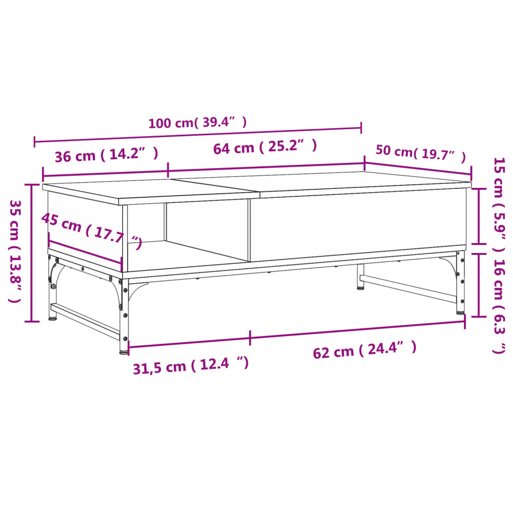 Coffee Table Black 100x50x35 cm Engineered Wood and Metal