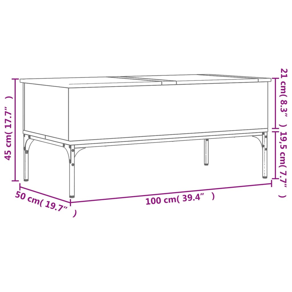 Coffee Table Grey Sonoma 100x50x45 cm Engineered Wood and Metal