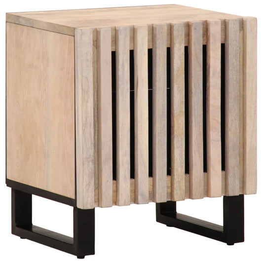 Solid Mango Wood Bedside Cabinet 40x34x46cm - Bleached Finish