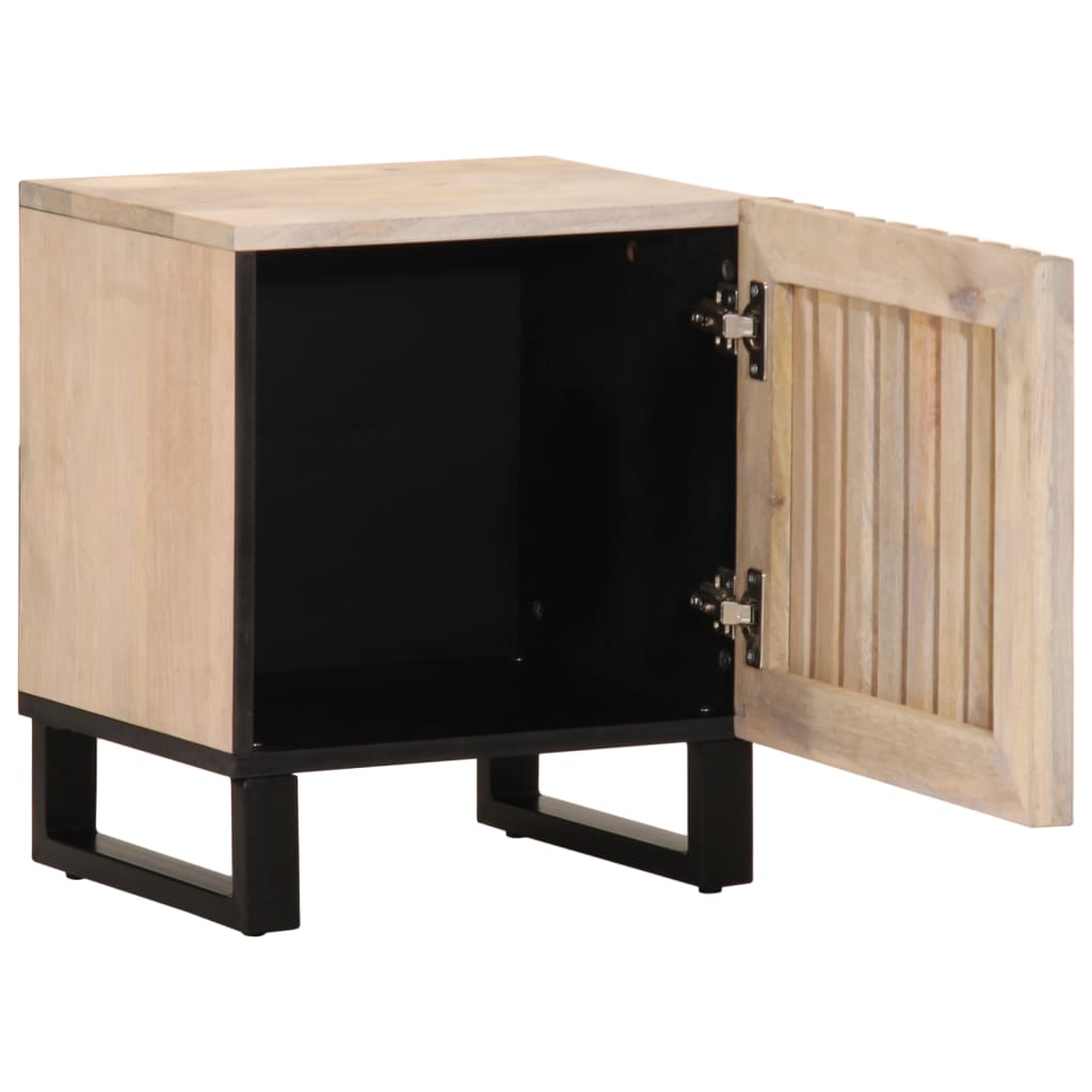 Solid Mango Wood Bedside Cabinet 40x34x46cm - Bleached Finish