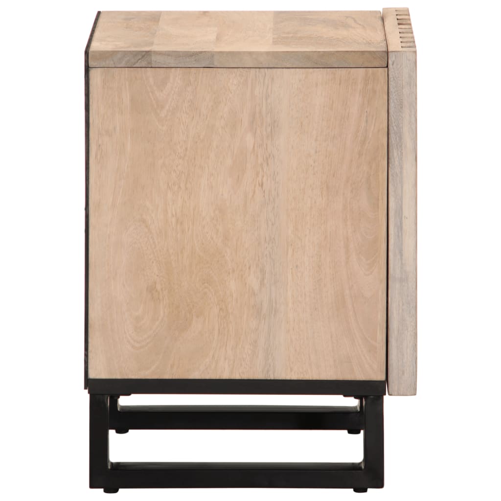 Solid Mango Wood Bedside Cabinet 40x34x46cm - Bleached Finish