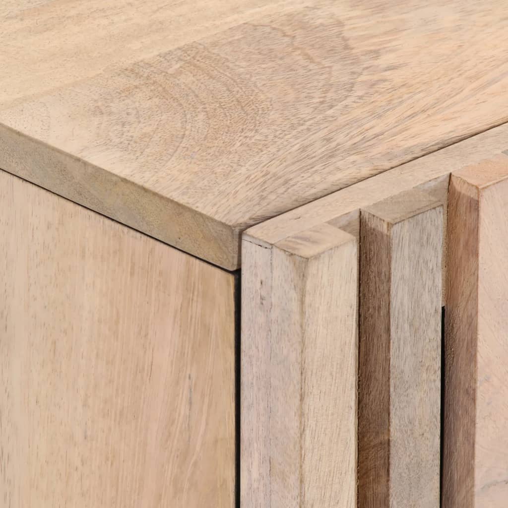 Solid Mango Wood Bedside Cabinet 40x34x46cm - Bleached Finish