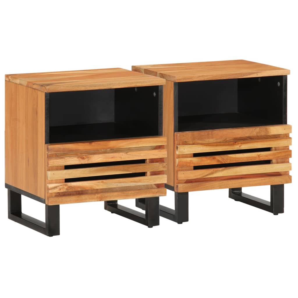 Solid Wood Acacia Bedside Cabinets Set - 2 pcs, 40x33x46 cm