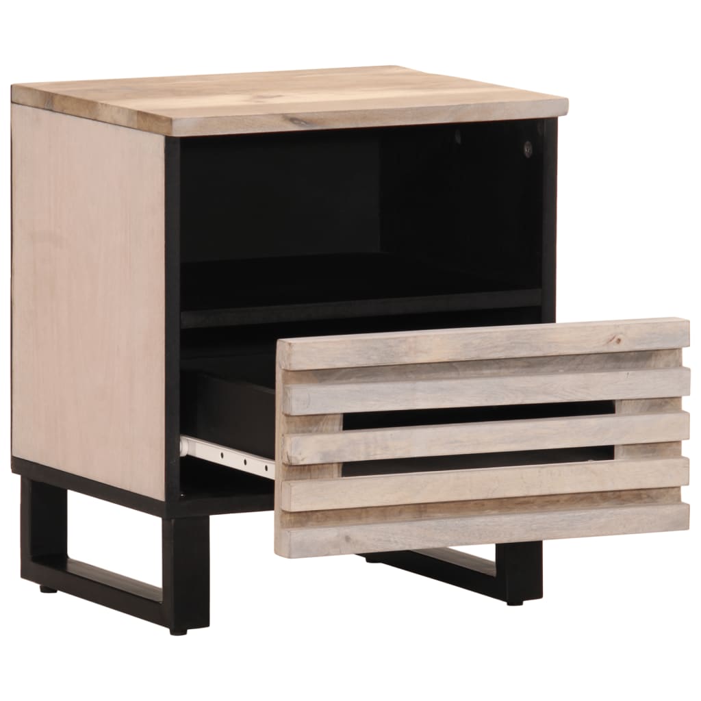 Solid Wood Bedside Cabinet - 40x33x46 cm Bleached Mango Finish