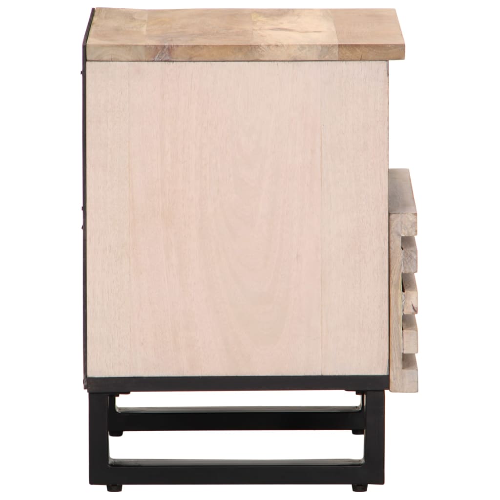 Solid Wood Bedside Cabinet - 40x33x46 cm Bleached Mango Finish