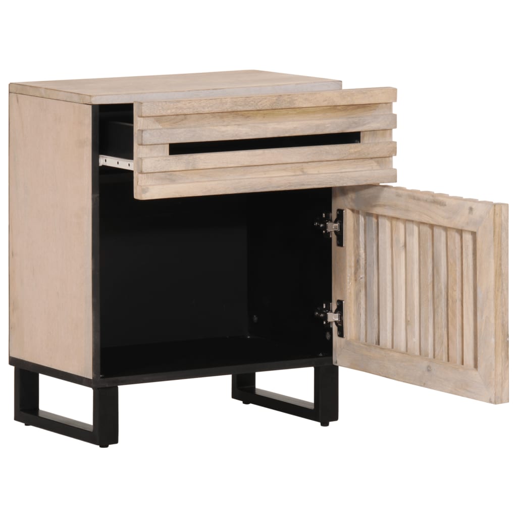 Solid Mango Wood Bedside Cabinet, White, 50x34x60 cm