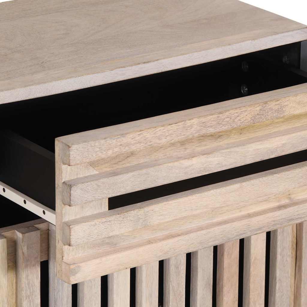 Solid Mango Wood Bedside Cabinet, White, 50x34x60 cm