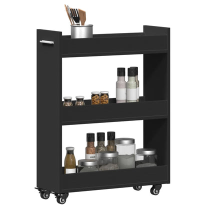 Black Engineered Wood Cabinet with Wheels - 60x22x79 cm